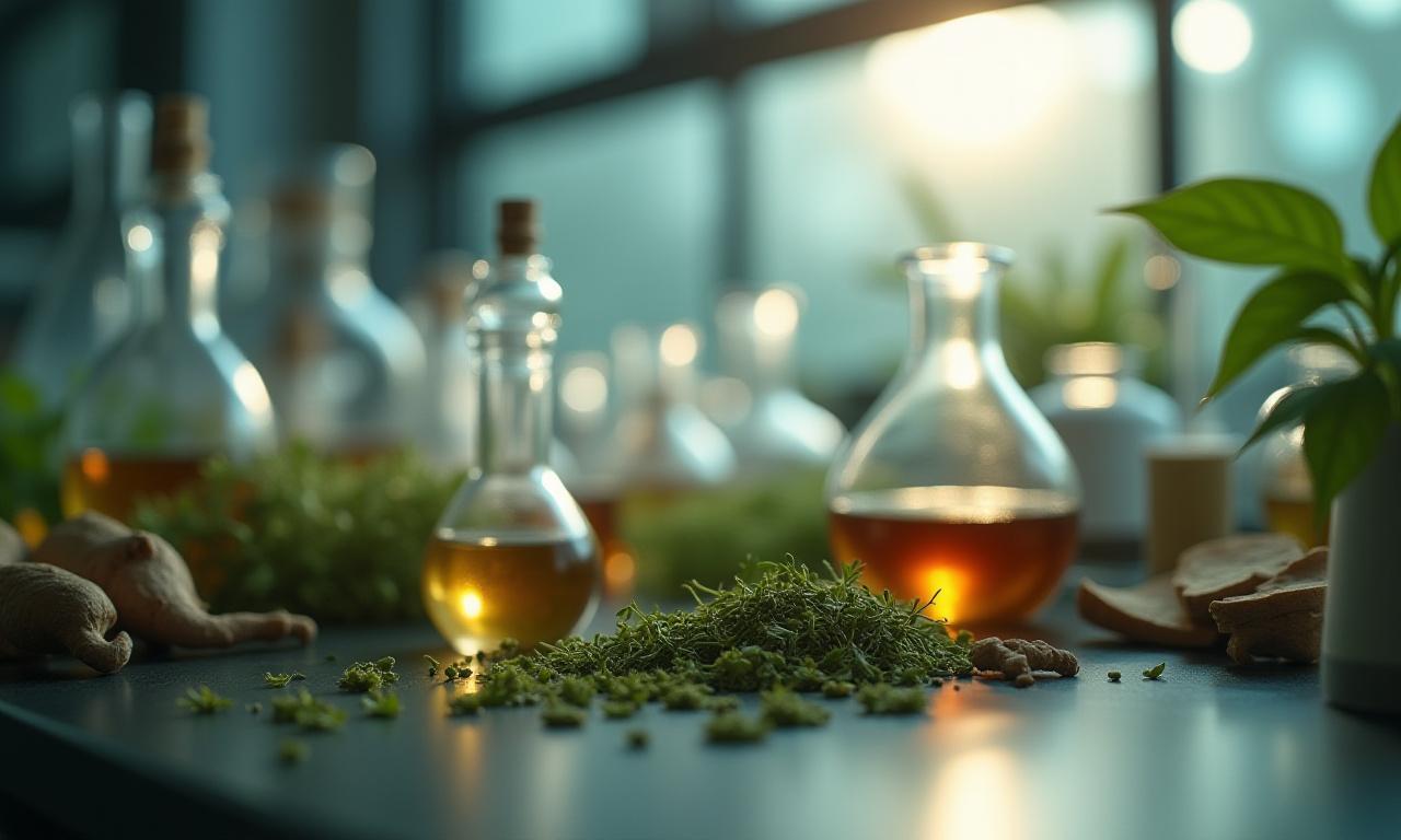 Japanese herbal ingredients in a modern laboratory setting